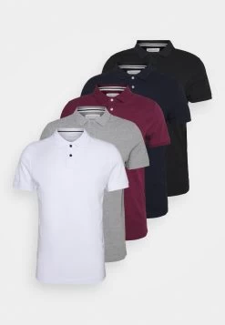 Pier One 5 PackPoloBlack/White/Bordeaux/Navy/Gray Marl Uomo T-shirt E Polo PI922P07F-Q11